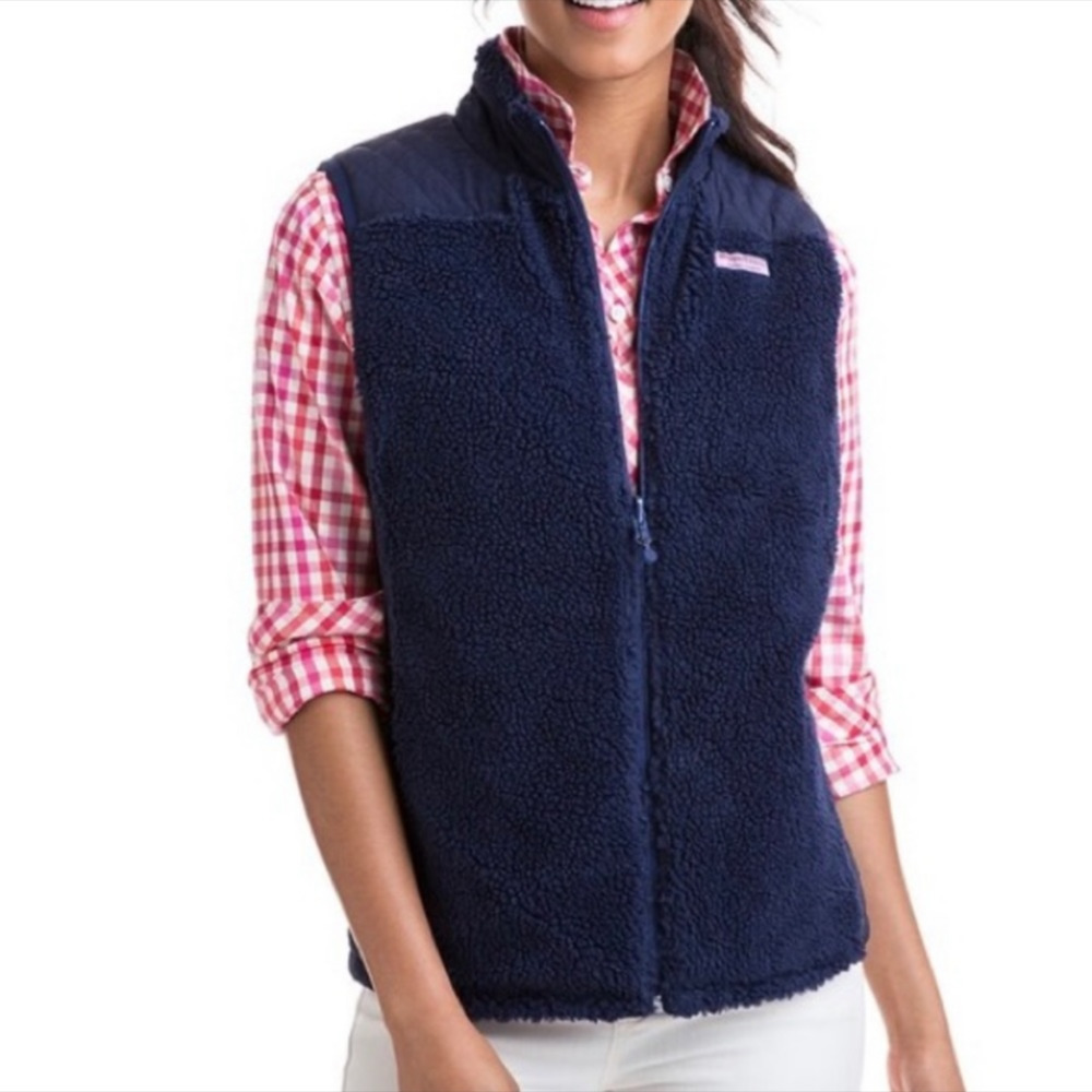 Vineyard Vines Reversible Blackwatch Tartan Sherpa Fleece Vest